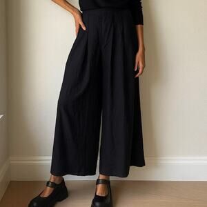 Vintage Forenza Black Wide Leg Cropped Palazzo Boho French Girl Effortless Chic